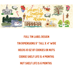 Decorative label with 'Season's Greetings from Alabama' text and scenic illustrations on a white background.