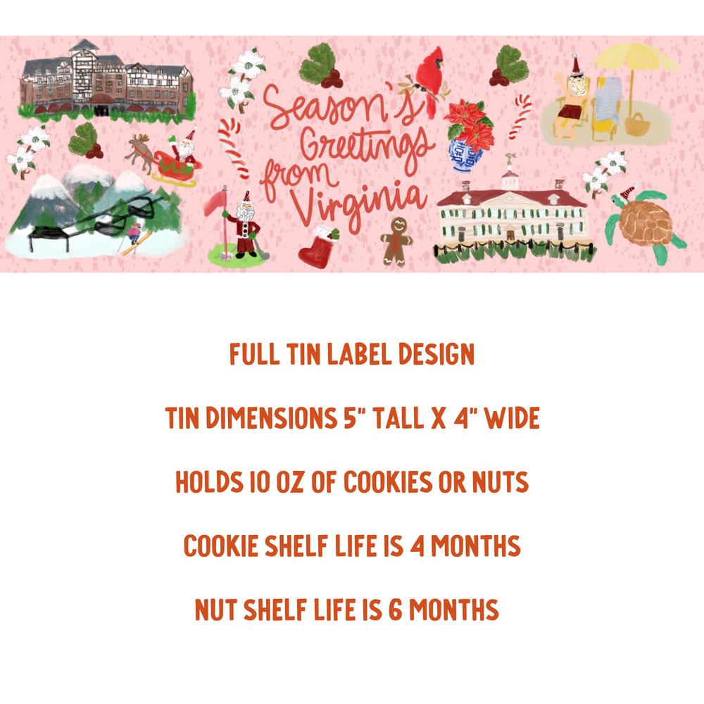 Decorative holiday label with illustrations and text on a pink background