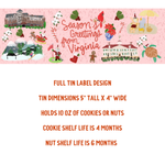 Decorative holiday label with illustrations and text on a pink background